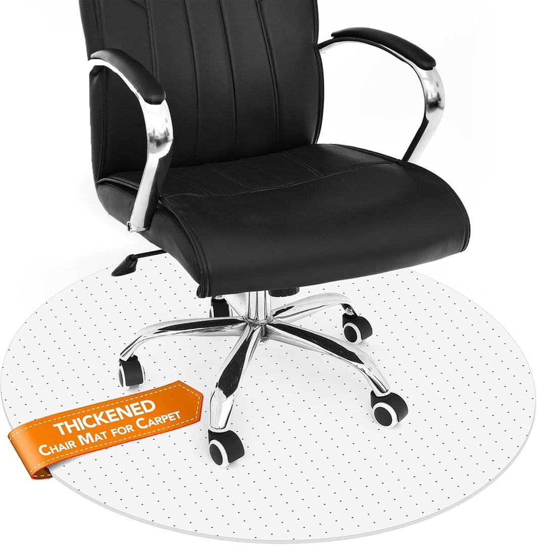 Chair Mat for Carpet- Low Pile (1/4" Thick) Carpet Protector for Office Gaming Computer Desk Chair. Heavy Duty Desk Chair Mat for Carpeted Floors, Semi Transparent (round-39in)