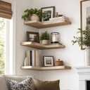 16" Solid Wood Floating Corner Shelves, 3 Pack, Carbonized Brown