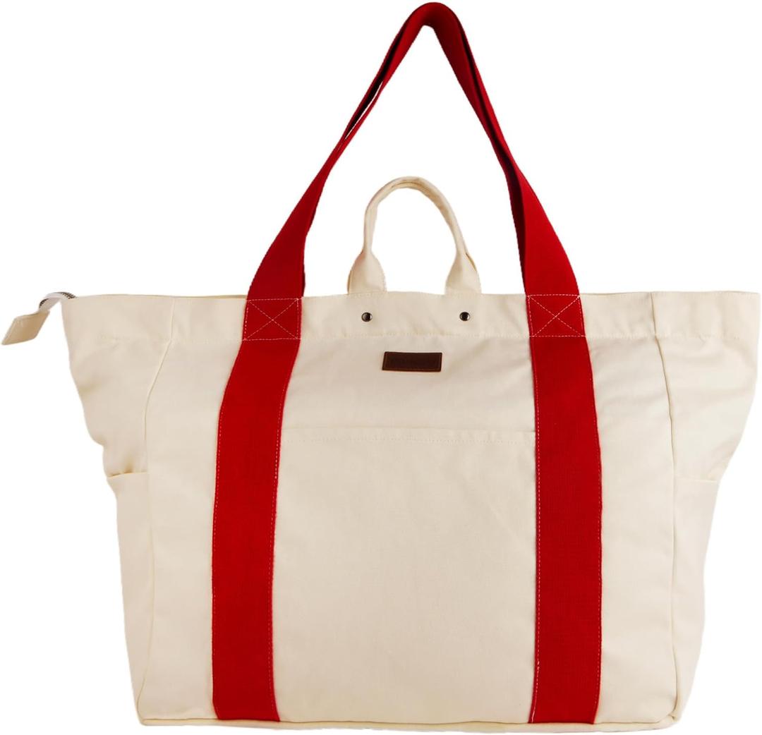Large Tote Bag, Everything Bag, Heavy Duty Canvas, Full-Size Zipper, Reusable, Suitable for DIY, Natural Cotton.