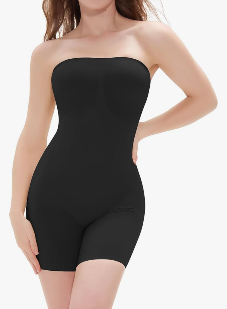 LUMIVAE Shapewear Bodysuits for Women, Tummy Control Full Body Shaper with Removable Straps, Seamless Strapless Body Suit, Black (short) L-XL