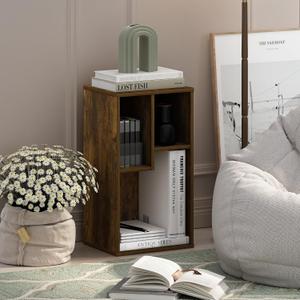 Furinno Daly 3-Cube Bookshelf, Rustic Brown Book Shelf, Cube Storage Organizer Bookcase with Irregular Compartments, 9.4 x 11.7 x 21.3, for Living Room, Bedroom, Home Office, Amber Oak
