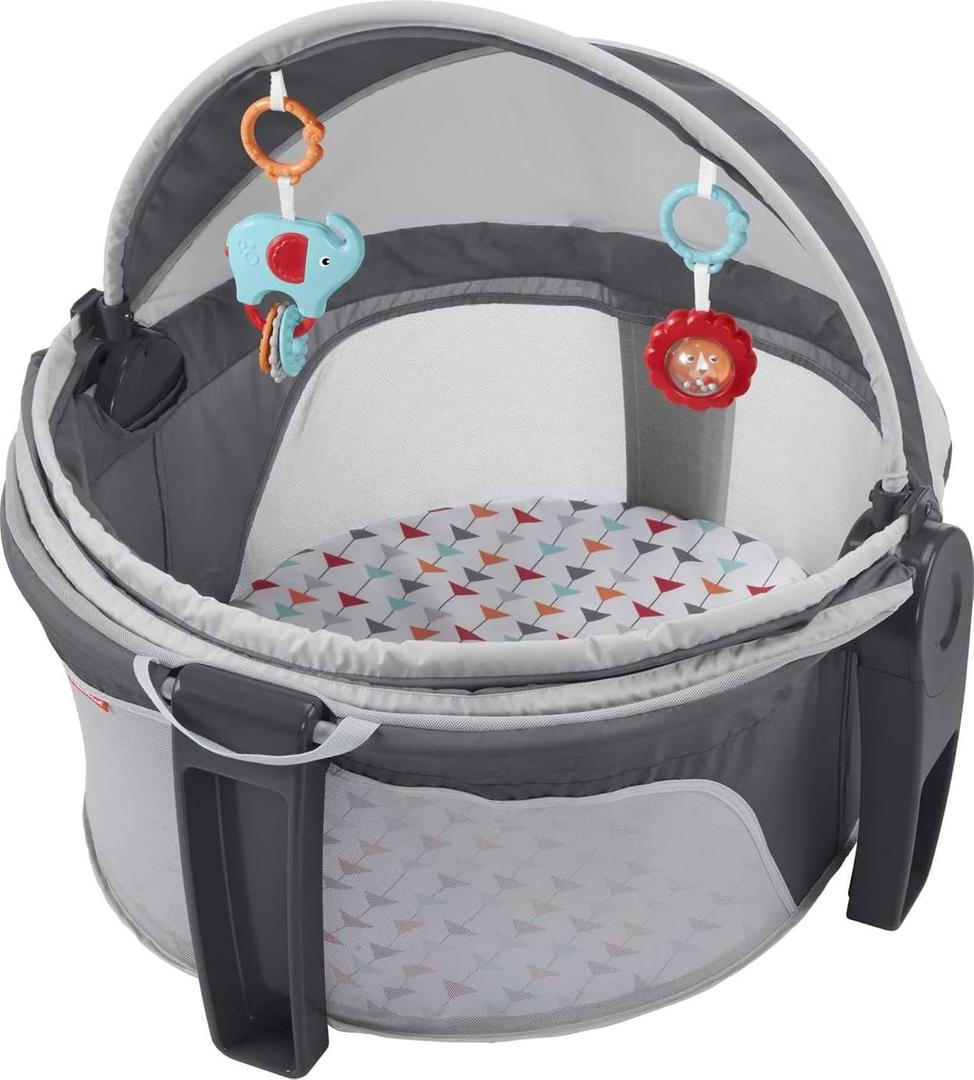 Fisher-Price Portable Bassinet On-The-Go Baby Dome, Travel Play Space with Developmental Newborn Toys & Canopy, Arrows Away, 1 Count