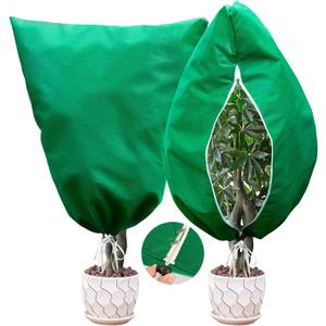 2 Packs Plant Covers for Winter Freeze Protection, 31.5" W X 47.3" H Frost Protection Covers for Outdoor Plants, 2.2 oz/yd Tree Covers with Double Zipper Heads & Drawstring Design for Winter