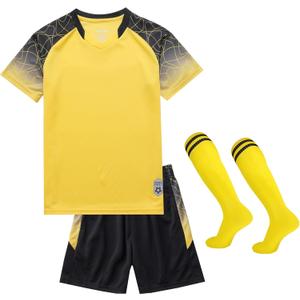 Hiheart Boys Soccer Jersey Set Football Team T-Shirt and Shorts with Socks Athletic Tracksuit (7-8 Years, Yellow) Hiheart Boys Soccer Jersey Set Football Team T-Shirt and Shorts with Socks Athletic Tracksuit (7-8 Years, Yellow)