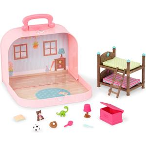 Lil Woodzeez  Bunk Beds Playset  Travel Toy  Compact Travel Suitcase  Dollhouse Furnitures & Accessories Included  Pretend Play for 3+ Years