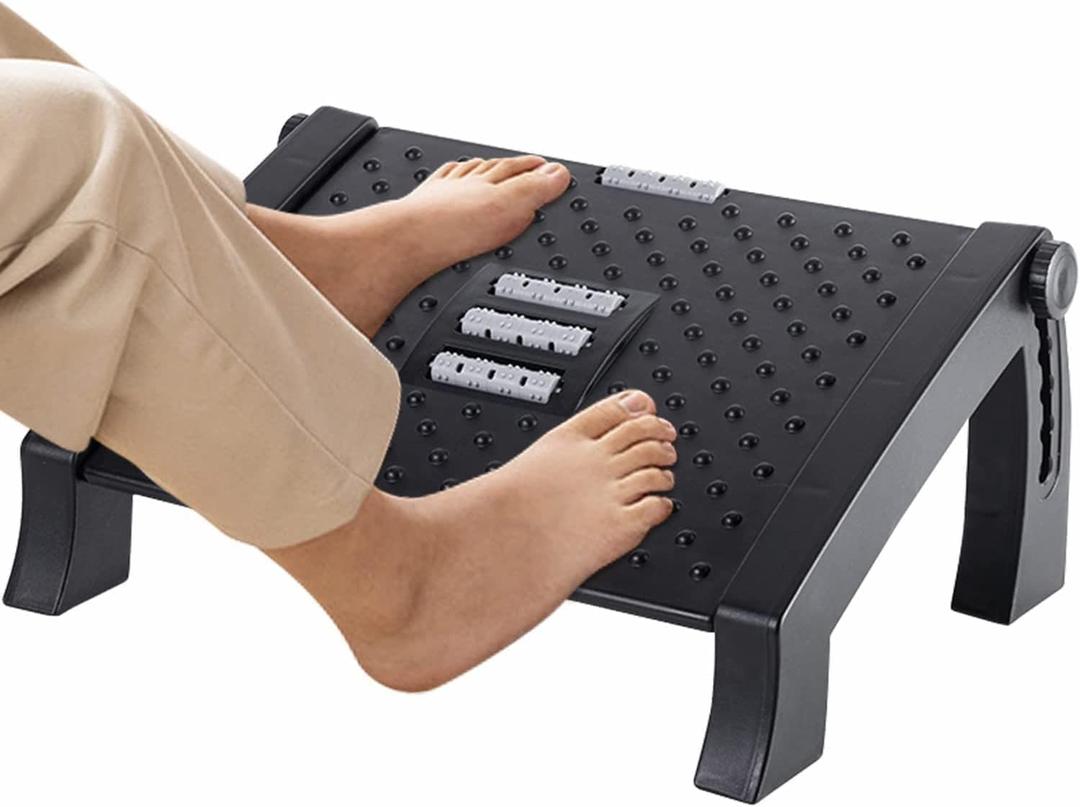 Foot Rest, Adjustable Height Foot Rest for Under Desk at Work, Ergonomic Foot Stool Under Desk for Office, Under Desk Footrest with Large Roller Massage, Comfortable Foot Stool for Pressure Relief (Blacka)