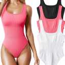 OQQ Women's 2 Piece Bodysuits Sexy Ribbed Sleeveless Square Neck Tank Tops Leotard 2025 Trendy Outfits S