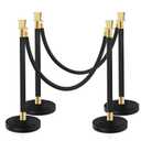 Red Carpet Ropes and Poles, Rope Safety Barriers with 5 ft Black Rope, Stainless Steel Barriers for Party, Museums, Wedding, Easy Connect Assembly, 4PCS