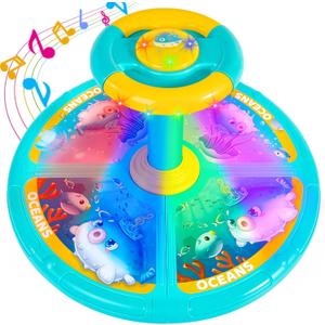 Sit and Spin, Christmas Birthday Gift Toddlers Sit and Spin Toy for 1-2 3 4 Years Old Girl Boy, 360 Ocean Interactive Sensory Spinning Toys for Ages 2-10 Kids LED & Sound with Free Stickers