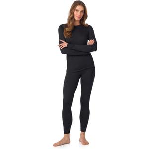 Cuddl Duds Womens Heavyweight Cold Weather Fleece Lined Thermal Set  Long Sleeve Top & Leggings - Winter Lounge Sets (X-Small, Black)