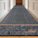 Indoor Outdoor Runner Rug 3 x 15 ft, Gray Non Slip Rubber Backed Floor Runner, Low Profile Area Carpet for Hallway, Kitchen, Entryway, Balcony, Garage, Stairs & Laundry, Stripe