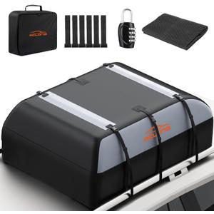 21 Cubic Feet Car Roof Bag 840D Waterproof Rooftop Cargo Carrier Bag for All Cars with/Without Racks Includes Anti-Slip Mat Storage Bag Combination Lock 6 Door Hooks