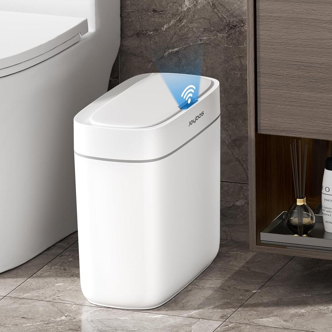 Joybos Automatic Motion Sensor Bathroom Trash Can with Lid, 3.5 Gallon Touchless Garbage Can,Waterproof Smart Trash Can Small Waste Basket for Kitchen Bedroom Office Bathroom Living Room RV