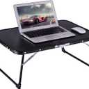 Foldable Laptop Desk, Bed Table for Study & Reading, Portable Mini Picnic Table, Folds in Half with Inner Storage Space (Black-black Edge)