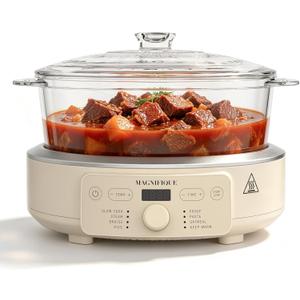 5 Quart Glass Pot Multi-Cooker, with 8-in-1 Casserole Programmable Round Slow Cooker, Dutch Oven, Pasta, Nonstick Oven Safe Pot to 450°F, Oatmeal