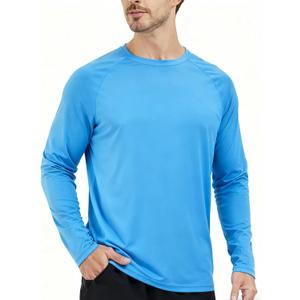 Men's UPF 50+ Sun Protection Beach Shirts Short Sleeve SPF UV Rash Guard Swim Quick Dry Water Swimming T-Shirts (Blue)