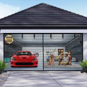 Garage Door Screen for 2 Car Garage 18x7FT, Magnetic Screen Garage with Retractable Fiberglass Mesh and Heavy Duty Weighted Bottom, Easy Assembly & Pass, Hands Free Screen Door Kit