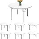 Fitted Table Cloth Round Cover - 6 Pack Elastic Round Tablecloths 60 Inch, White Non-Slip Reusable Dining Circle Table Protector for Outdoor Picnic, Party, Banquet