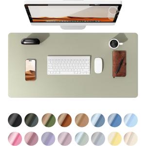 YSAGi Leather Desk Protector, Office Mat, Large Mouse Mat, Non-Slip PU Leather Blotter, Laptop Desk, Waterproof Writing Pad for Office and Home (Sage Green, 23.6" x 13.8")