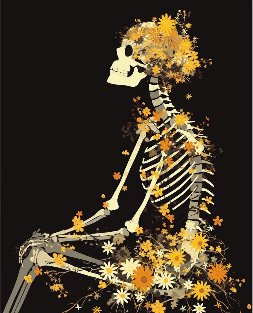 obterie Skull Paint by Numbers Kit for Adults Beginner Flowers Oil Painting Kit Adult Paint by Number Kits on Canvas DIY Painting for Beginners Art by Numbers for Gifts Home Wall Decor 16x20 Inch (YF014)