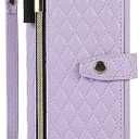 XIMAND for Samsung Galaxy Z Fold 6 Phone Case, Luxury Shockproof PU Leather, Zipper Slot Card Wallet Case, Fashion Crossbody Phone Bag (Purple)