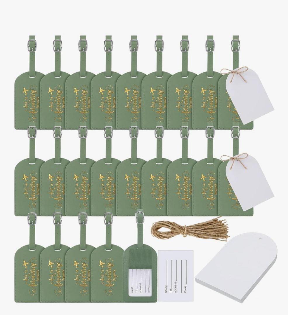 Amylove Bulk Luggage Tags Wedding Favors Adventure Begins Luggage Tags for Guests Travel Tag for Suitcase Bridal Gift 24 Pack