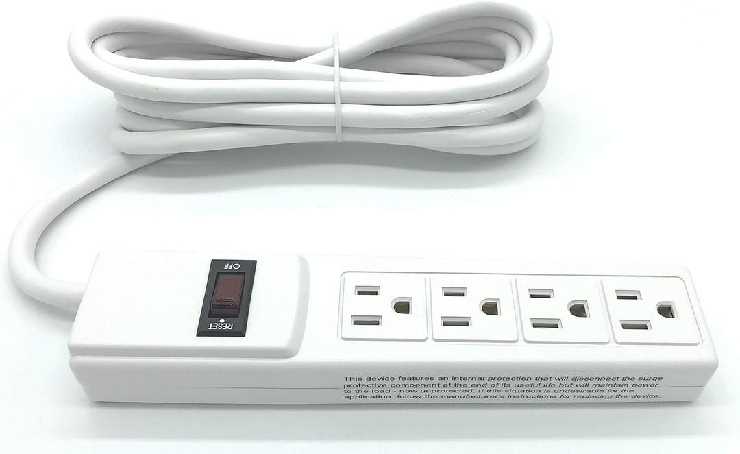 Wall Mount Power Strip With 2 USB Ports and 4 AC Outlets - 6.56 FT Extension Cord, Flat Plug, Mountable