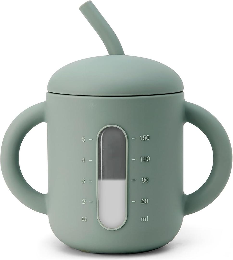 SAMiGO Silicone Sippy Cup, Baby Straw Cup for 6 12 18 Months, Sippy Cup with Straw for Toddlers 1-3 Years, Baby Water Cup for Drinking and Training, 6 oz