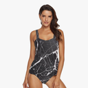 Black and White Marble Two Piece Tankini Swimsuits for Women Tummy Control Bathing Suit with Bikini Bottom - M
