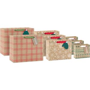 Hallmark Holiday Kraft Gift Bags with Gift Tags (2Horizontal Bags)