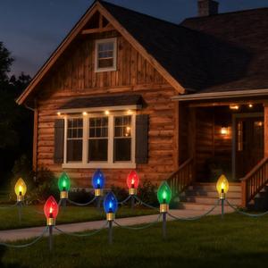 Jumbo Christmas Pathway Lights Outdoor, 7FT 4Pcs Multicolor LED Connectable Plug in Walkway Lights for Driveway, Yard, Fence Decor, Green Wire, Waterproof & UL Listed