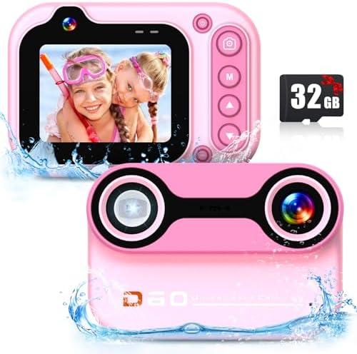 Kids Waterproof Camera 1080P HD 26MP Digital Camera Underwater Camera 10FT /3M, 10X Digital Zoom Children Waterproof Camera for Kids Boys Girls Snorkeling, Swimming, Beach, Water Park - Pink