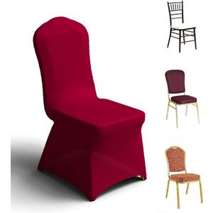 Trlyc 100 Pcs Spandex Chair Covers for Dining Chairs Stretch Polyester Dining Chairs Slipcovers for Wedding Party Decor Banquet Flat-Front Chair Cover (Burgundy)
