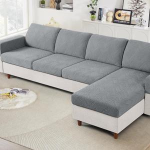 Ruaozz Couch Cushion Covers for Sectional Sofa Stretch Seat Cushion Covers Washable Sofa Slipcovers for L Shaped Soft Furniture Protector Pet Friendly (1 PC Chaise Cover, Light Grey)