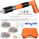 Concrete Nail Gun Kit with 300 Round Nails, 5 Speed ​​Nail Gun Nail Gun, Concrete Nail Gun for Steel & Concrete, Portable Nail Gun for Ceiling/Wire Hider with Gloves