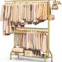 Double Rod Clothing Rack Load 622 LBS, Heavy Duty Clothes Rack for Hanging Clothes, 82.68 inch High Garment Rack with Storage Shelves, Metal Clothing Hanger Closet Wardrobe Organizer (Gold)