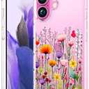 Compatible with iPhone 16 Plus Case Clear Cute for Women - Rugged Phone Cases Funda Protector Cover Skin (Yellow Florals Field Spring)