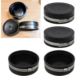 4 PCS 4" Flexible PVC Cap with Stainless Steel Clamps Black PVC Sewer Cap RV Plumbing