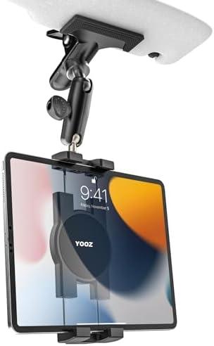 YOOZ Car Sun Visor Tablet Holder, Vehicle Visor iPad Mount Clip [Stable Without Shaking] Sun Shade Tablet Clamp with Adjustable Metal Arm for iPad, Galaxy Tab, Kindle, Fire, Phone, 4-13"