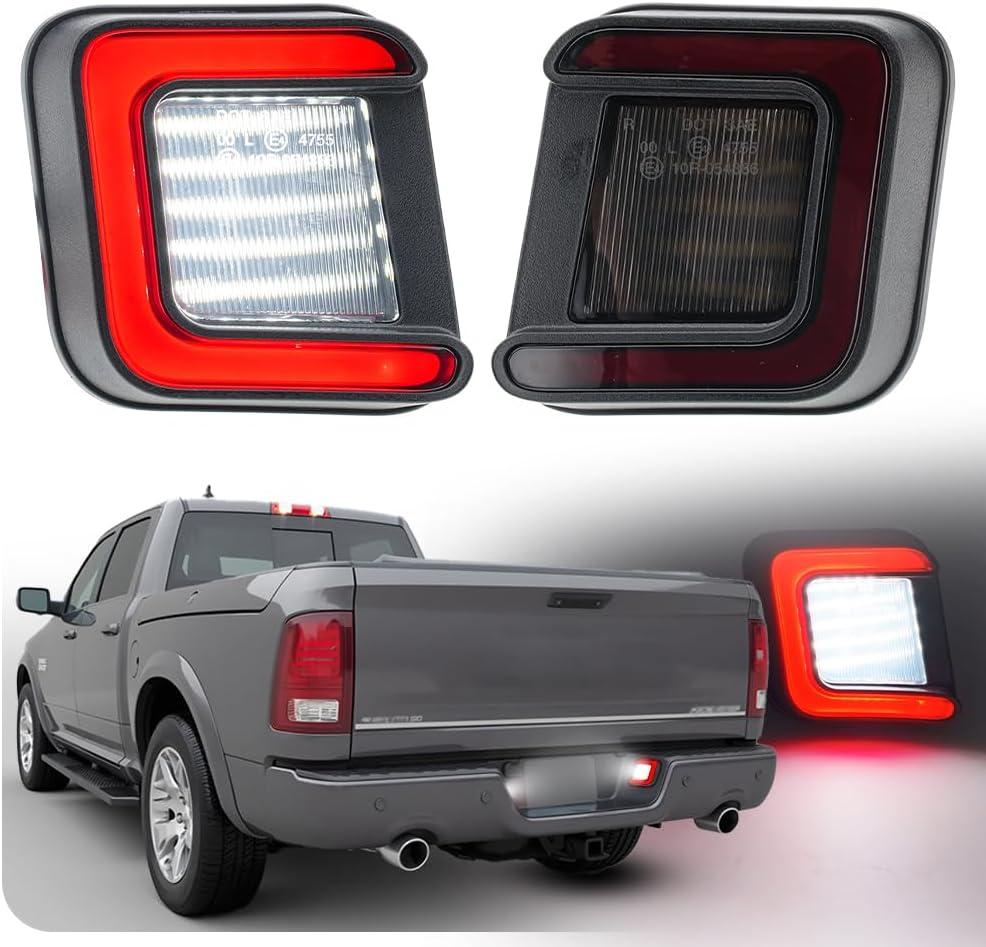 NJSBYL Ram Led License Plate Light OEM Replacement for 2003-2018 D0dge Ram 1500 2500 3500 White Red OLED Rear License Number Plate Tag Tail Lamp 2pcs Smoke lens