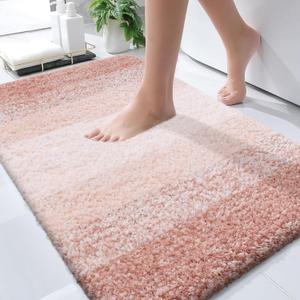 OLANLY Bathroom Rugs Mat 30x20, Extra Soft Absorbent Microfiber Bath Rugs, Rubber Backing, Quick Dry, Machine Washable Bath Mats for Bathroom Floor, Tub, Shower and Home Decor Accessories, Peach (30" x 20")