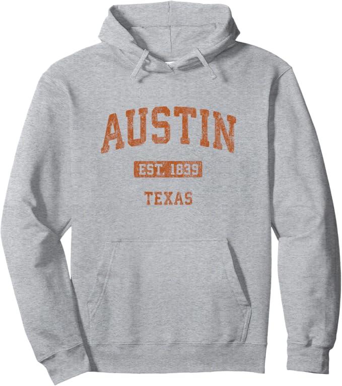Austin Texas TX Vintage Athletic Sports Design Pullover Hoodie, S