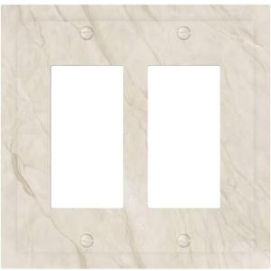 White Taupe Marble Abstract Luxury Decorative Outlet Covers 2 Gang Double GFCI Rocker Electrical Wall Panels Light Switch Cover Plate for Bathroom Kitchen Home Decor (Double Rocker / 4.9 X 5 IN)