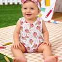 UNICOMIDEA Baby Girl Clothes 0-24 Months Floral Sleeveless Baby Cowgirl Newborn Romper Jumpsuit Outfit Set with Headband (White)