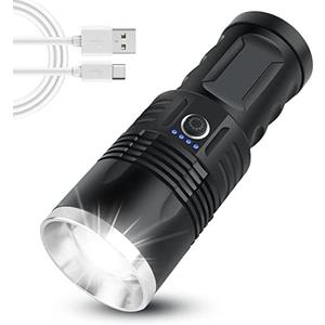 Bud K Rechargeable LED Flashlights, 100000 Lumen Brightest Rechargeable Flashlights Portable Outdoor Flashlight with 3 Lighting Modes for Camping/Outdoor/Hiking/Flashlights/Emergency(Black Swich)