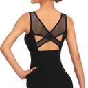 Women Ballet Lace Short Sleeve Dance Leotard Tank, Hollow Back Dancewear (Medium, Black-mesh)