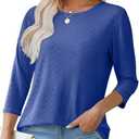 OFEEFAN 3/4 Length Sleeve Womens Tops Dressy Casual Round Neck Loose Fit Casual Eyelet Shirts Size L