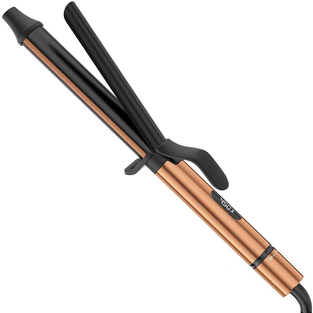 1.25 inch Long Barrel Curling Iron, Extra-Long Curling Wand with 8 Heat Settings, Ceramic Curling Iron for Smooth and Lasting Styling,Suitable for All Hair Types, Dual Voltage Damage-Free Styling (Black Gold)