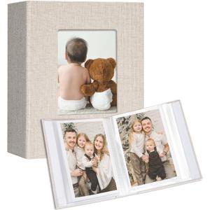 Vienrose Small Photo Album 4x6 holds 100 Photos 2 Pack, Mini Baby Photo Album Linen Cover for Gifts Wedding Family, Beige (4x6 50 Pockets)