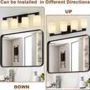 4-Light Bathroom Light Fixtures, Modern Vanity Lights, Black Metal Wall Lamp with White Marble Glass for Bathroom, Mirror, Living Room, Bedroom, Cabinet, Porch, Hallway, E26 Base